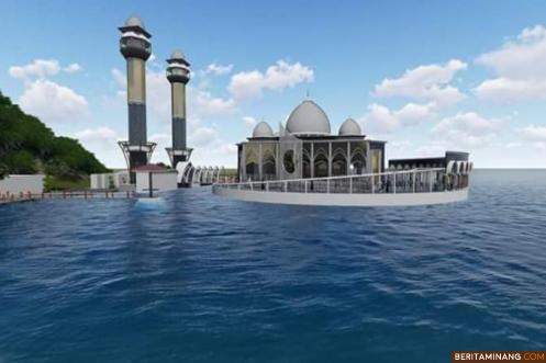 Disain Masjid terapung di kawasan Pantai Carocok Painan. Ist
