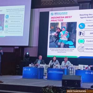 Direktur Utama BPJS Kesehatan, Fachmi Idris saat paparan dalam pertemuan ISSA di Kuala Lumpur Malaysia. Foto Humas BPJS Kesehatan