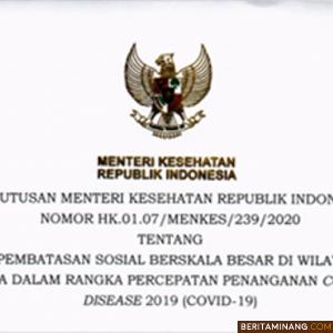 Keputusan Menteri Kesehatan Nomor HK.01.07/Menkes/239/2020. PSBB di DKI Jakarta ditetapkan dalam rangka percepatan penangann Covid-19. Foto: Kemkes