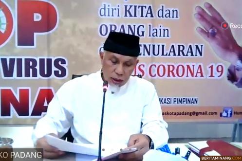 Walikota Padang Mahyeldi dalam wawancara online dengan aplikasi daring yang dilaksanakan IJTI Sumbar, Selasa malam (21/4/2020). Foto Beritaminang