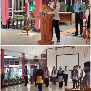 Kepala Rutan Muara Labuh, Sarwono bertindak sebagai inspektur Upacara Peringatan Sumpah Pemuda ke-94 Tahun 2022 di aula Rutan Muara Labuh, Jumat (28/10/2022). Foto Humas Rutan Muara Labuh