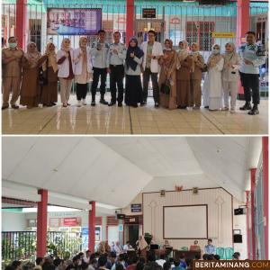 Kasubsi Pengelolaan Rutan Kelas IIB Muaralabuh Yovie dan pegawai Rutan foto bersama dengan tim kesehatan dari Dinkes Solsel, Puskesmas Muaralabuh, serta adanya kegiatan sosialisasi tentang bahwa Narkoba dan rokok di aula Rutan Selasa (25/7/2023). Foto Roby Satria Humas Rutan Muaralabuh