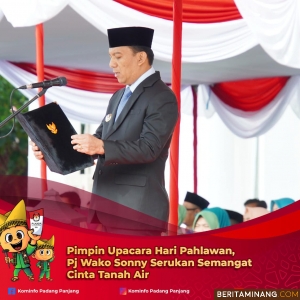 Upacara peringatan Hari Pahlawan yang dipimpin Penjabat (Pj) Wali Kota, Sonny Budaya Putra, AP, M.Si, Ahad (10/11/2024) di halaman Balai Kota Padang Panjang. Foto: Kominfo Padang Panjang