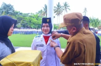 Pengukuhan Duta Pancasila Paskibraka Indonesia Kota Payakumbuh digelar di Halaman Balai Kota Payakumbuh, Selasa (15/04/2025).