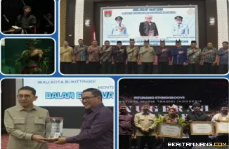 Walikota Bukittinggi Ramlan Nurmatias terima bantuan satu unit mobil dari CSR Bank Nagari untuk meningkatkan layanan di RSUD Bukittinggi, pada apel gabungan di halaman Balaikota, senin, (04/08).  Foto : Dok Diskominfo bkt