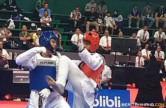 Muhammad Genta Al Gifari, 19 tahun,saat bertanding di PON Beladiri II 2025 Kudus. Foto: Humas KONI Sumbar
