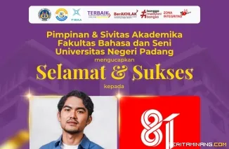 Ucapan salamat dari FBS UNP kepada Fajar Novario, S.Ds yang memenangi Sayembara Logo HUT RI ke-81. Karyanya digunakan di seluruh Indonesia. Foto: Ilustrasi FBS UNP